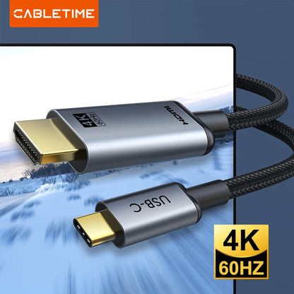 CABLETIME USB C to HDMI Type C Cable 4K 60hz Thunderbolt 3 Video Adapter Compatible for Samsung Phone 15 Macbook Air TV Laptop